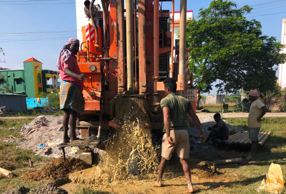 Borewell drilling rig in operation